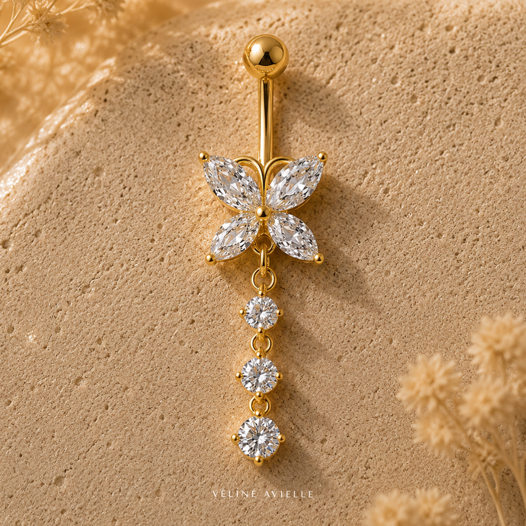 Golden Butterfly Drop Dangle Belly Ring