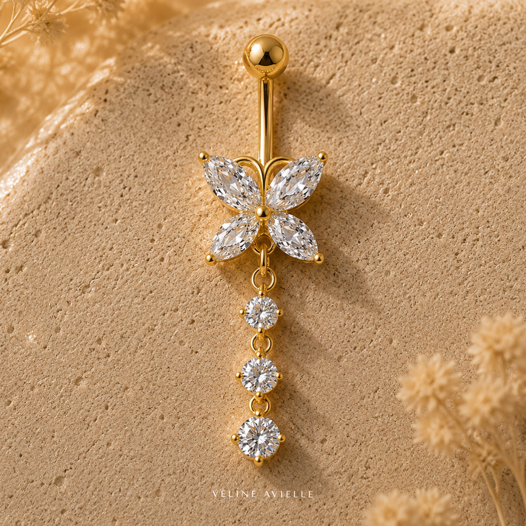 Golden Butterfly Drop Dangle Belly Ring
