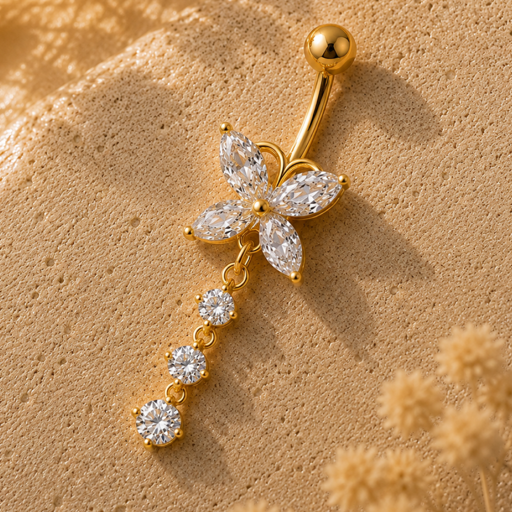 Golden Butterfly Drop Dangle Belly Ring