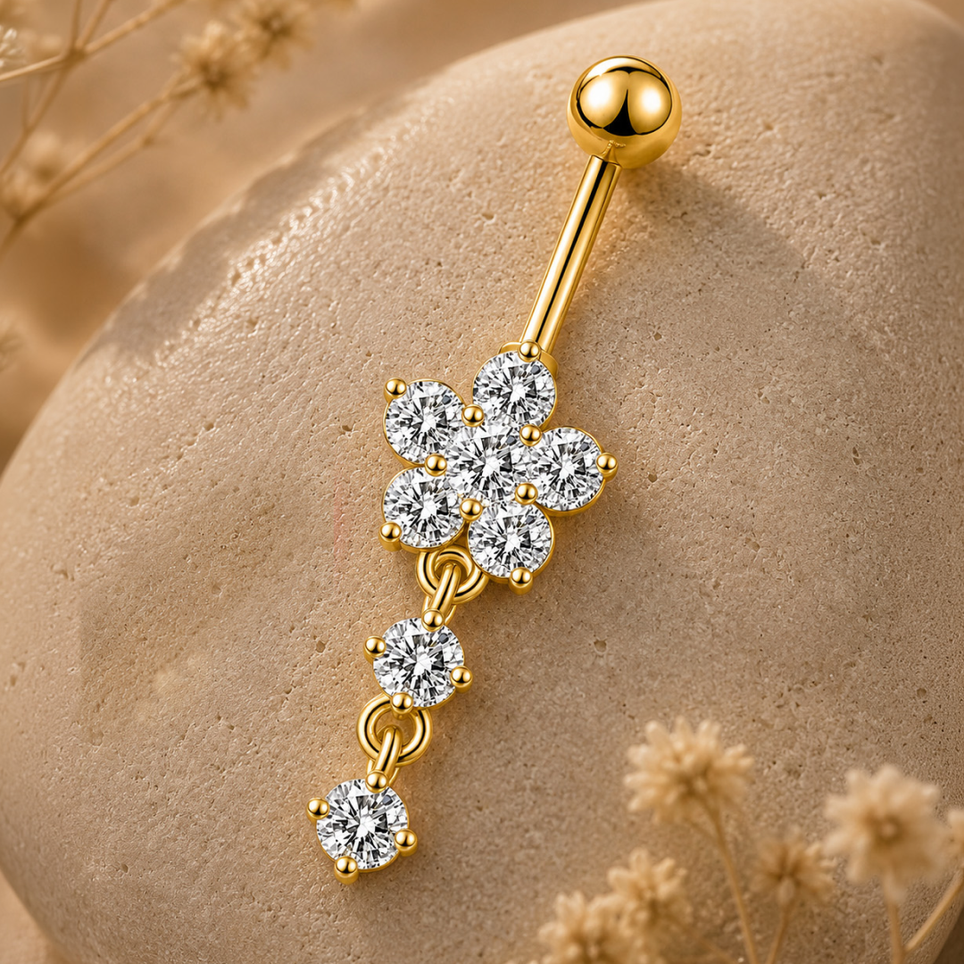 Golden Blossom Drop Dangle Belly Ring