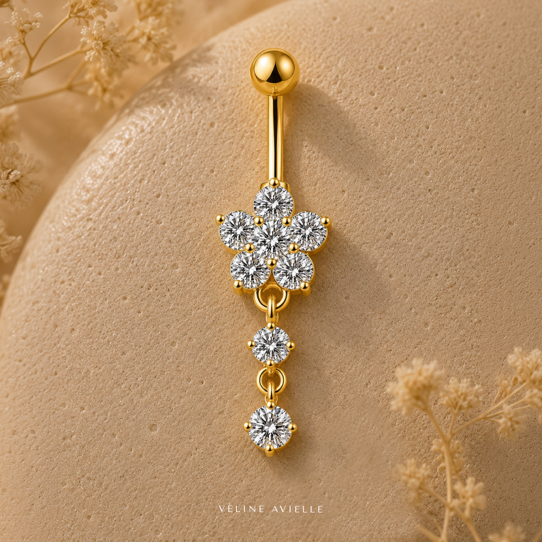 Golden Blossom Drop Dangle Belly Ring