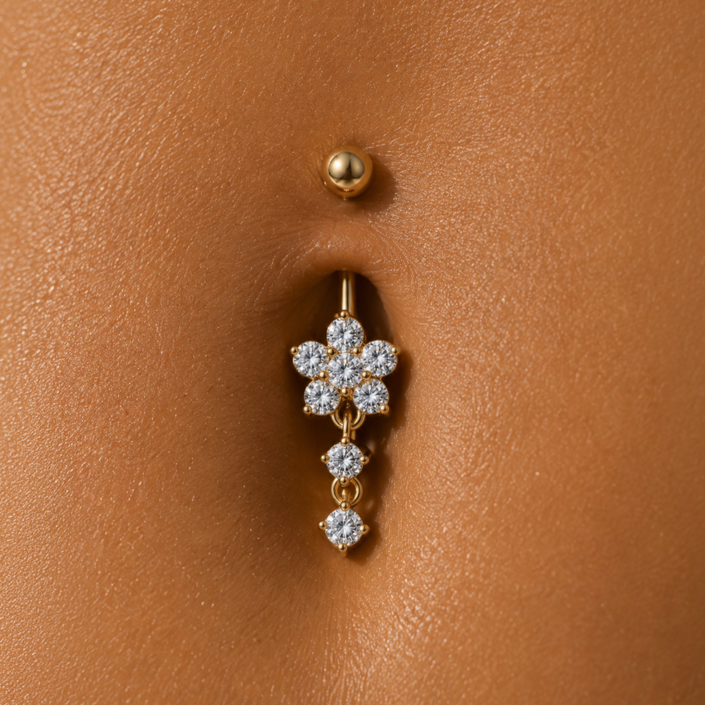 Golden Blossom Drop Dangle Belly Ring