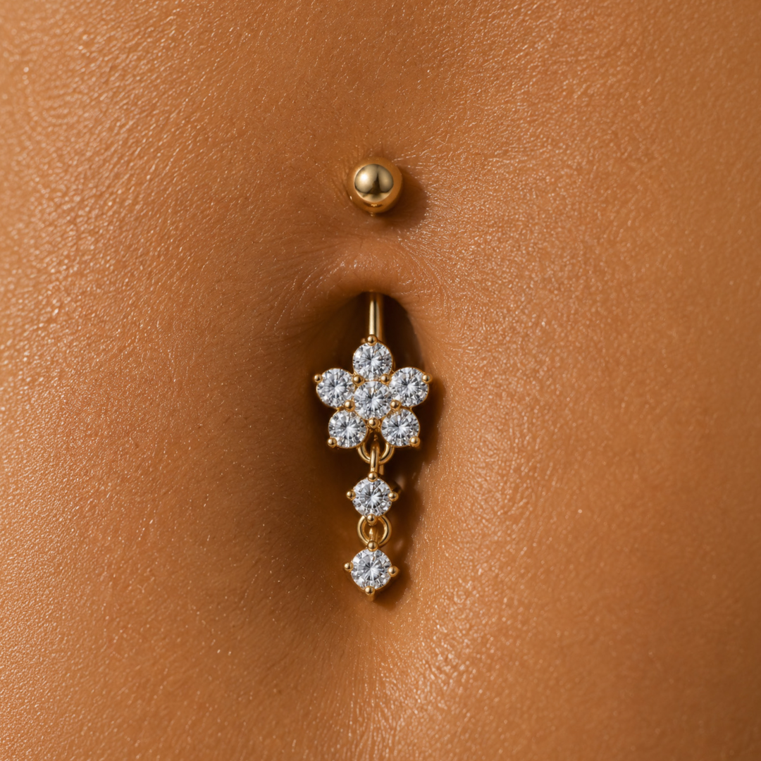 Golden Blossom Drop Dangle Belly Ring