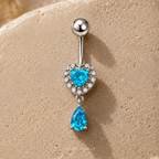 Aqua Heart Drop Dangle Belly Ring