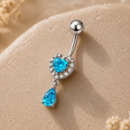 Aqua Heart Drop Dangle Belly Ring