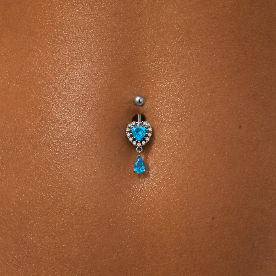 Aqua Heart Drop Dangle Belly Ring