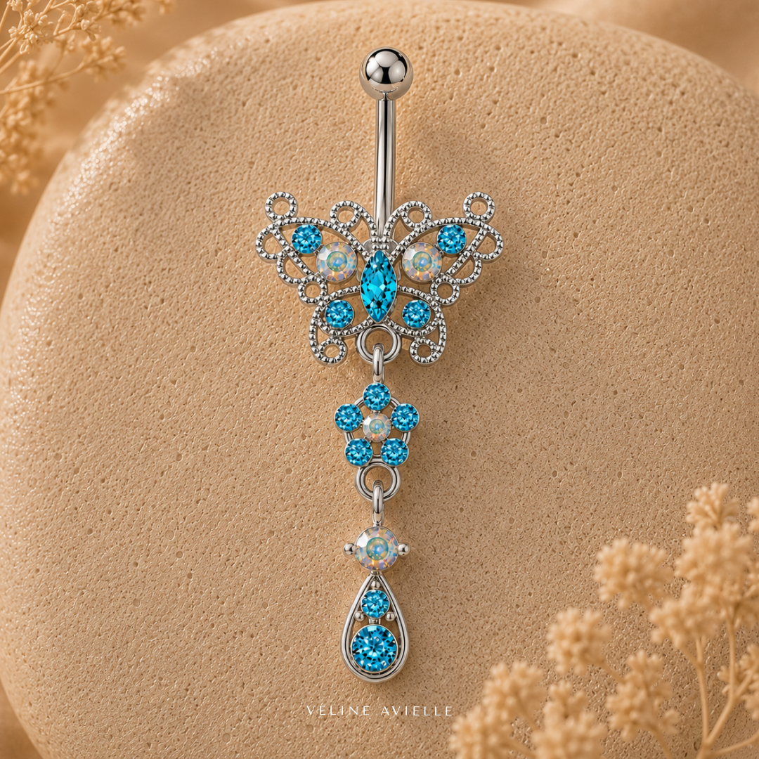 Blue Lace Butterfly Dangle Belly Ring