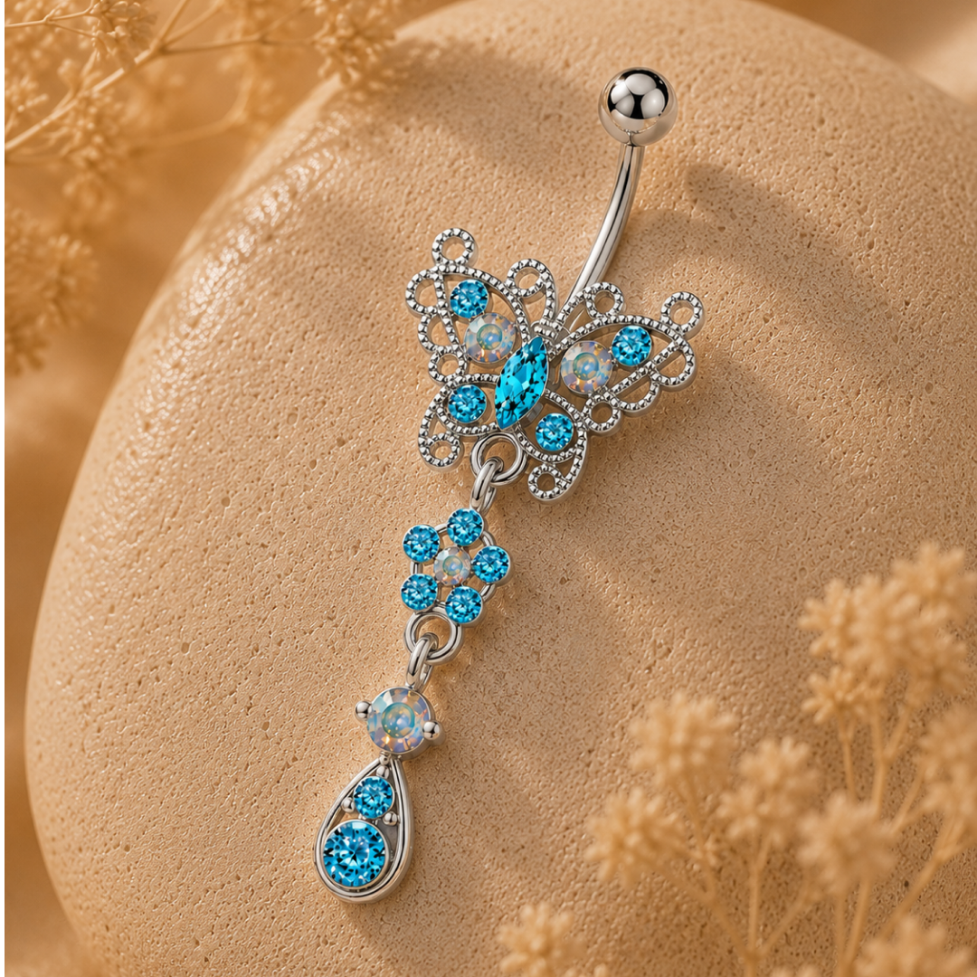 Blue Lace Butterfly Dangle Belly Ring