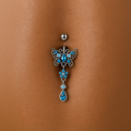 Blue Lace Butterfly Dangle Belly Ring