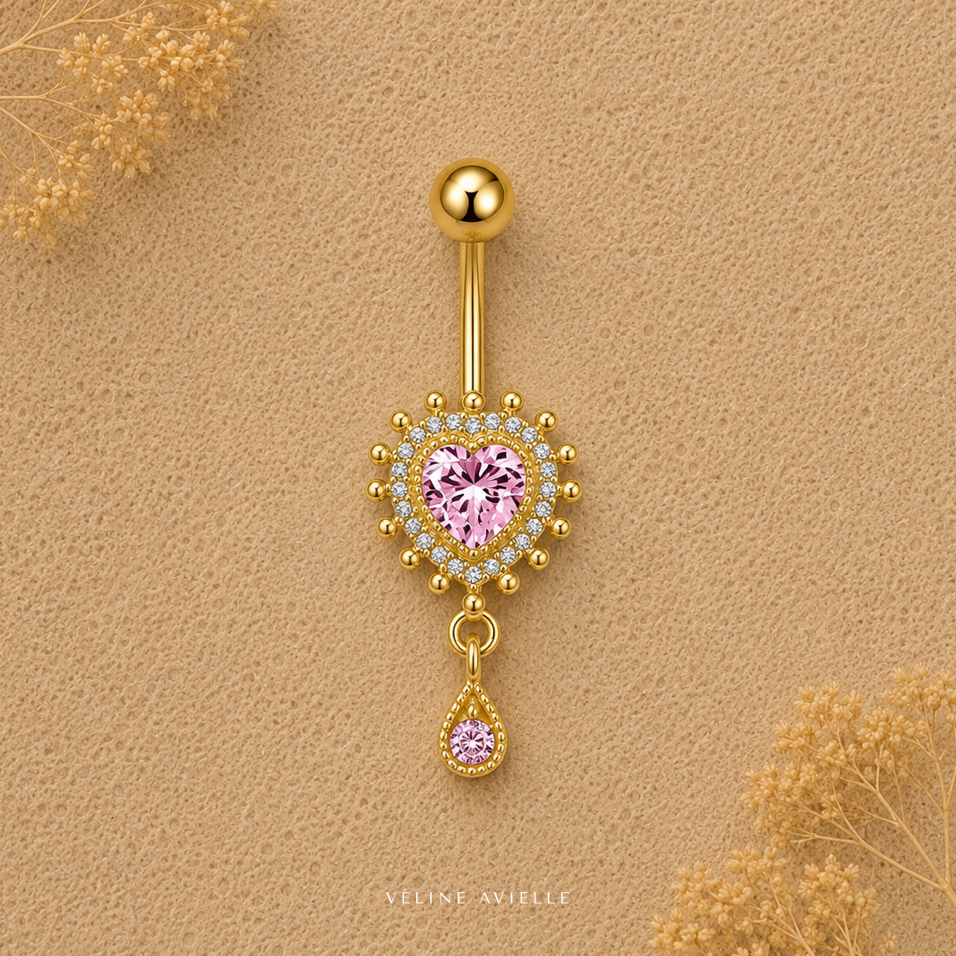 Golden Rose Heart Dangle Belly Ring