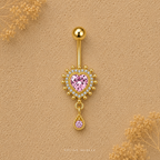 Golden Rose Heart Dangle Belly Ring