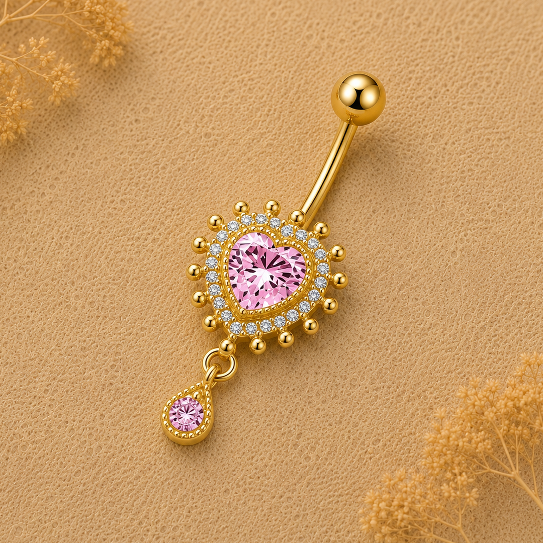 Golden Rose Heart Dangle Belly Ring