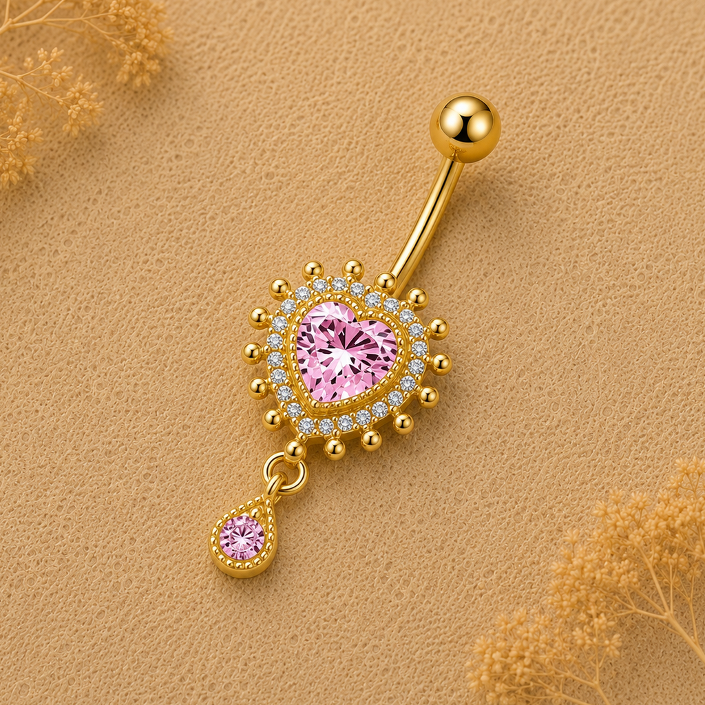 Golden Rose Heart Dangle Belly Ring