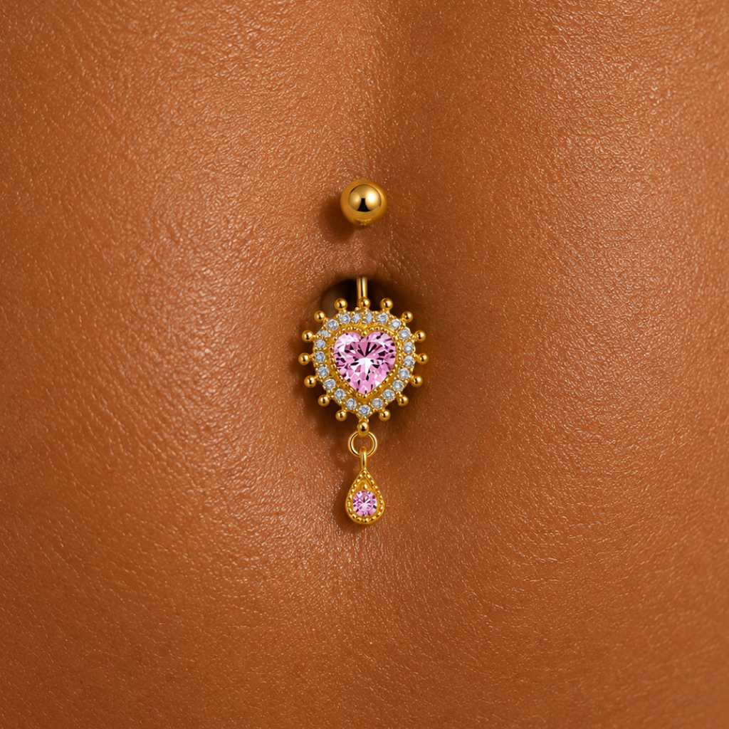 Golden Rose Heart Dangle Belly Ring