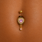 Golden Rose Heart Dangle Belly Ring