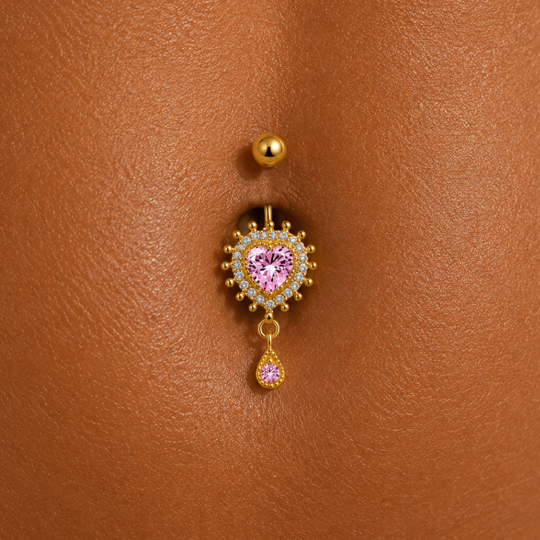 Golden Rose Heart Dangle Belly Ring