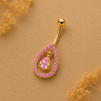 Pink Teardrop Halo Dangle Belly Ring