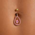 Pink Teardrop Halo Dangle Belly Ring