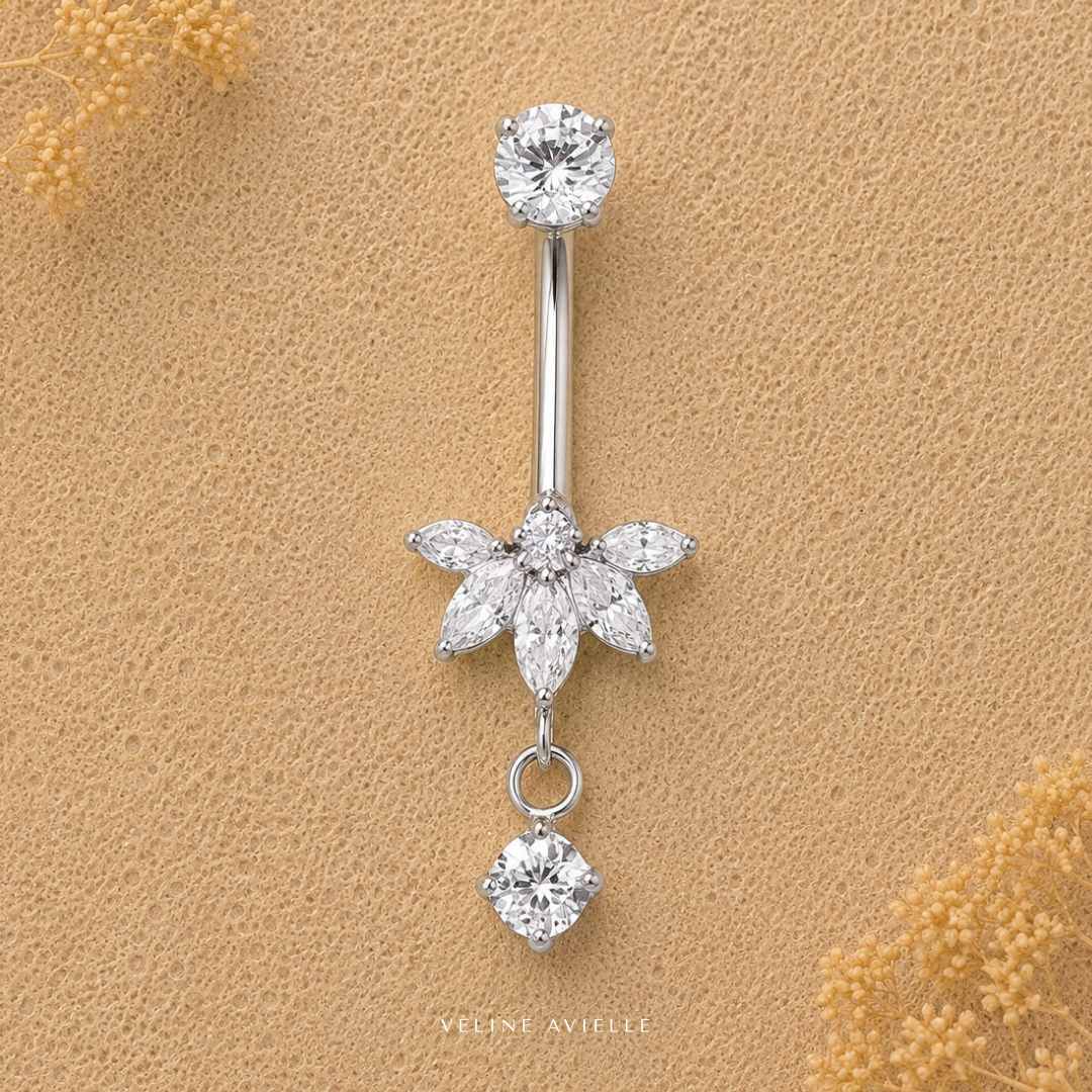 Crystal Lotus Drop Dangle Belly Ring