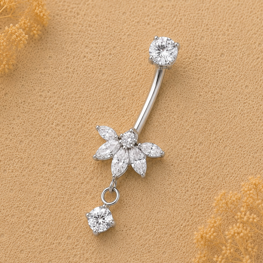 Crystal Lotus Drop Dangle Belly Ring
