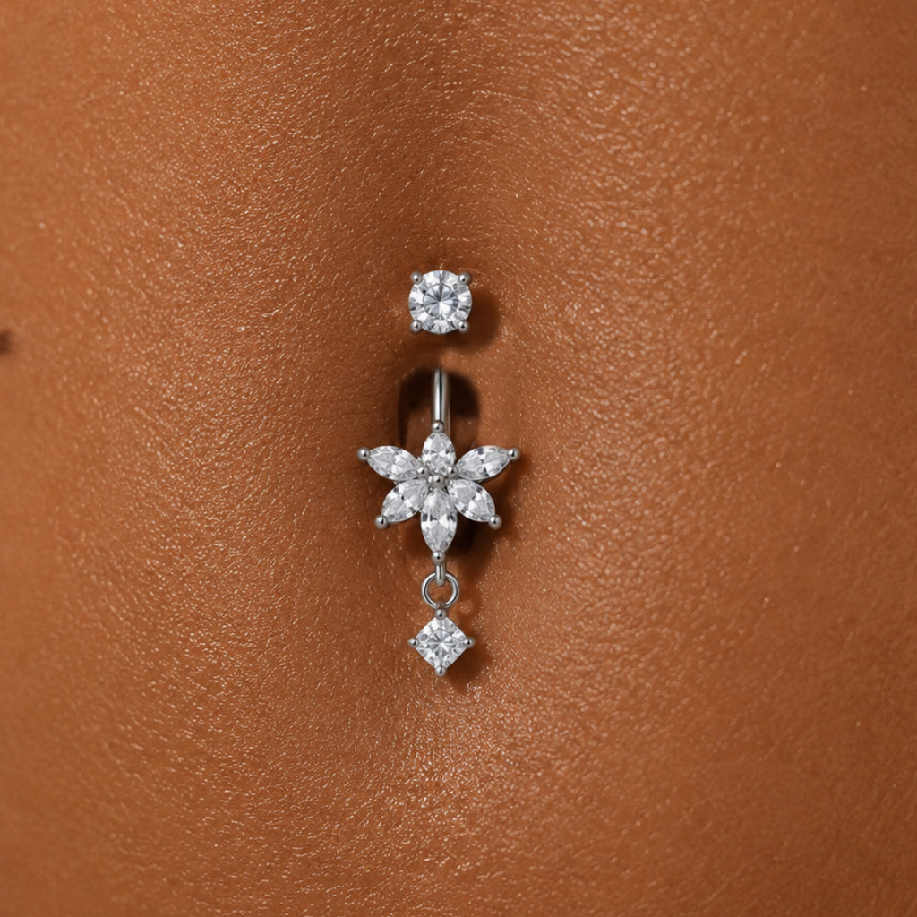 Crystal Lotus Drop Dangle Belly Ring