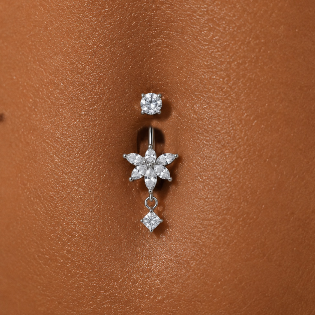 Crystal Lotus Drop Dangle Belly Ring