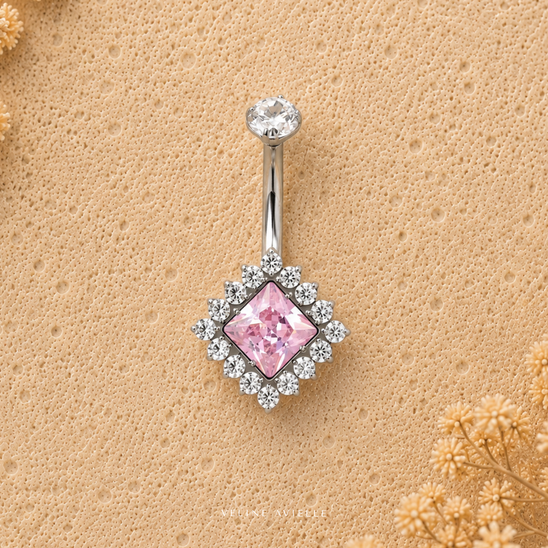 Pink Diamond Halo Belly Ring