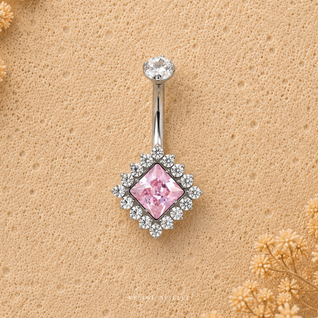 Pink Diamond Halo Belly Ring