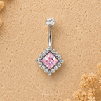 Pink Diamond Halo Belly Ring