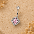 Pink Diamond Halo Belly Ring