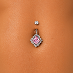 Pink Diamond Halo Belly Ring