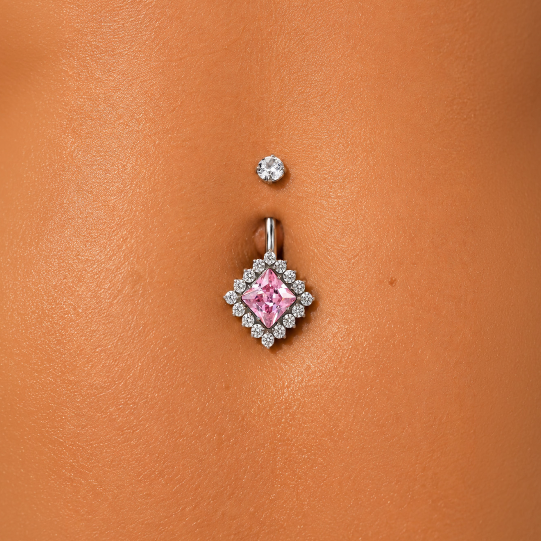 Pink Diamond Halo Belly Ring
