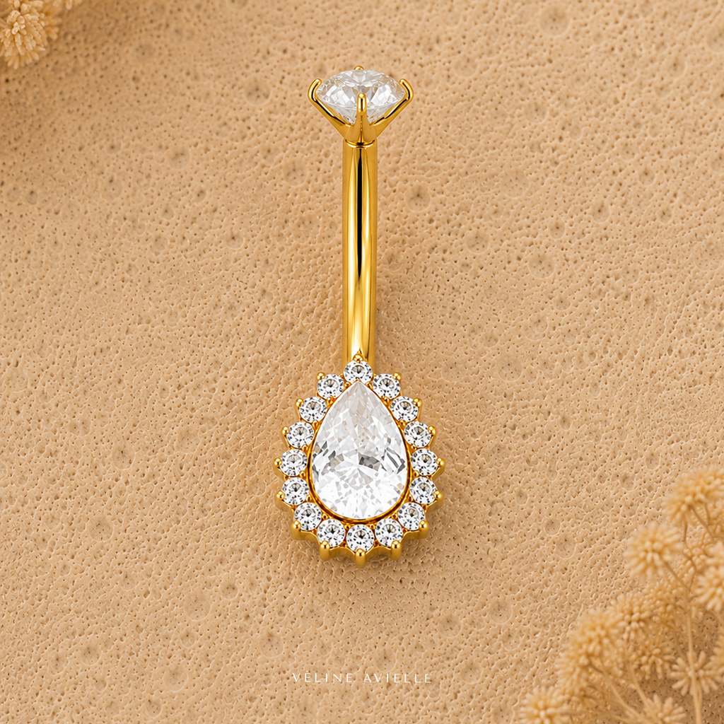 Golden Tear Crown Dangle Belly Ring