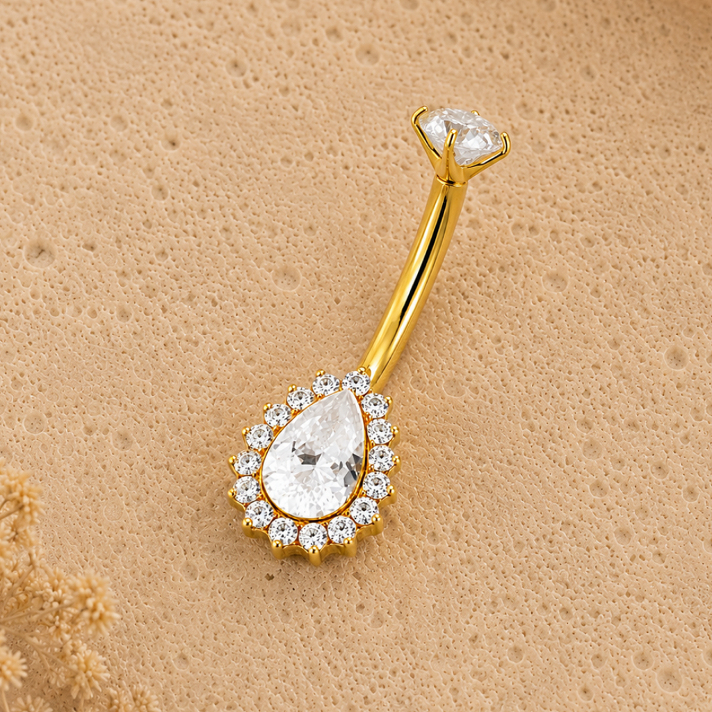 Golden Tear Crown Dangle Belly Ring