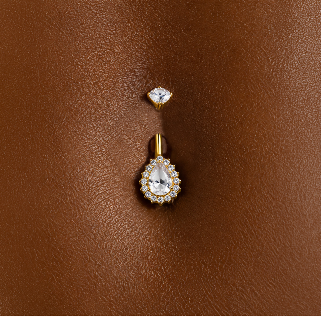 Golden Tear Crown Dangle Belly Ring