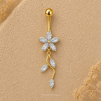 Golden Vine Blossom Dangle Belly Ring