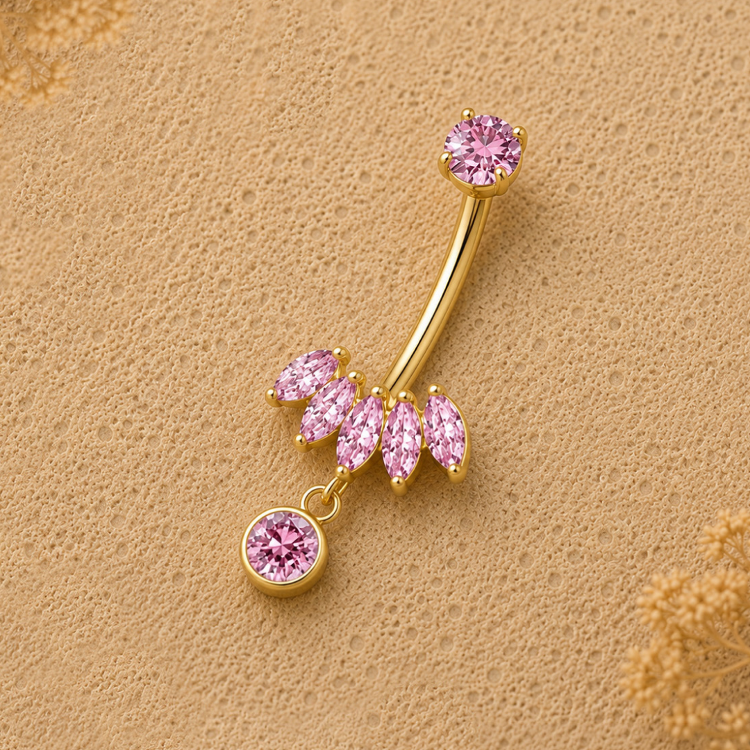 Rose Petal Drop Dangle Belly Ring
